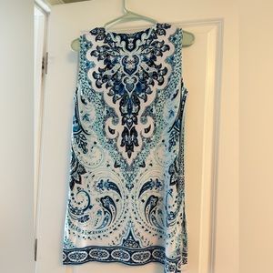 Joan Vass blue floral sleeveless beach dress